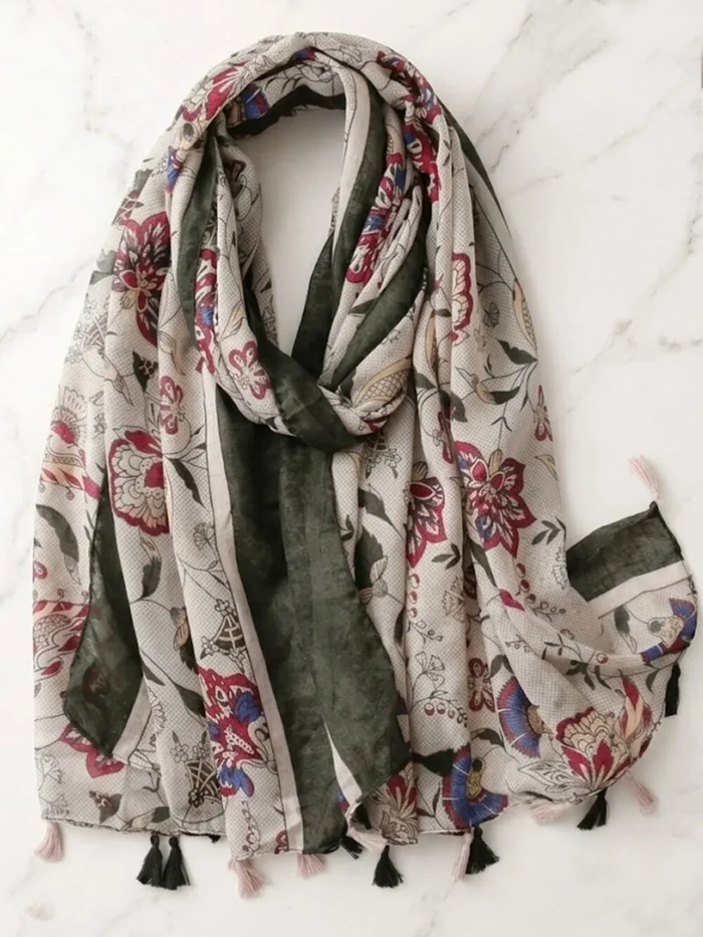 Ladies Green Ladies Floral Scarf
